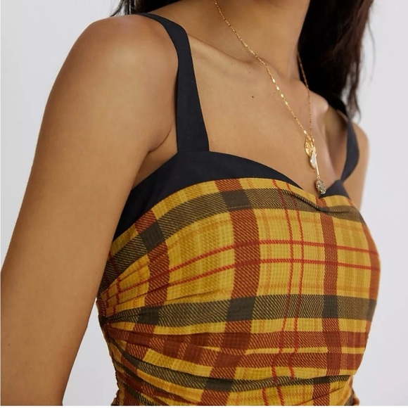 Anthropologie Let me be Forever That Girl Plaid Mini Dress yellow Size SM NWT - Picture 3 of 6